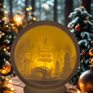 Boule de Noël blanc mat éclairée de l’intérieur – village enneigé lumineux