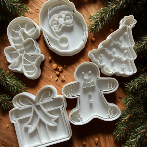 Lot d’emporte-pièces de Noël blanc – sapin, Père Noël, sucre d’orge, cadeau et bonhomme pain d’épices