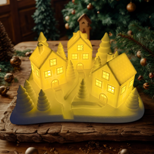 Village enneigé lumineux en PLA – scène hivernale décorative
