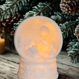 Boule lumineuse village de Noël blanc mat