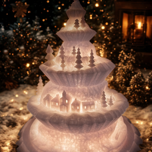 Arbre lumineux de Noël – Village enneigé sculpté