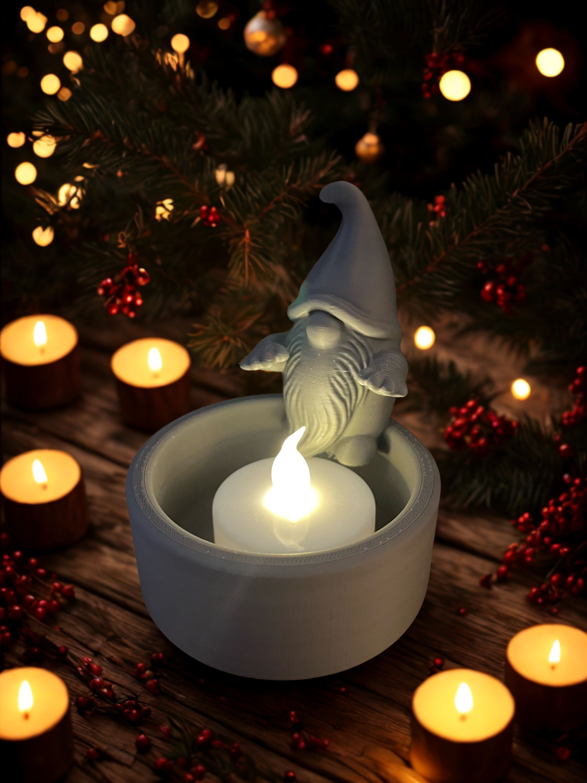 photophore nain de Noël décoratif avec bougie LED – ambiance chaleureuse