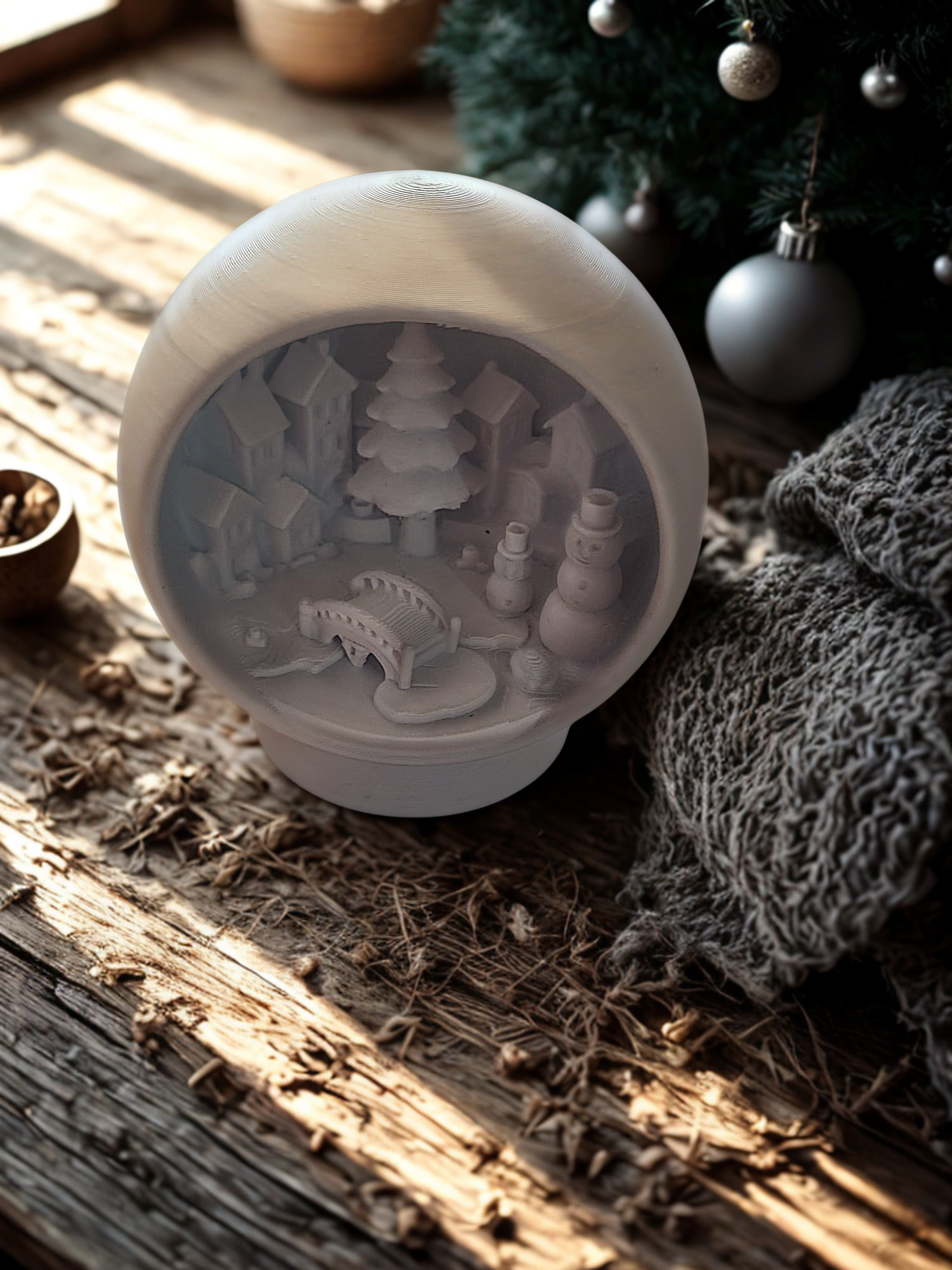 Boule décorative village enneigé blanc mat effet porcelaine