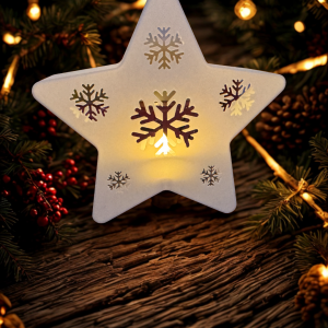 Photophore étoile flocon en PLA blanc avec lumière chaude