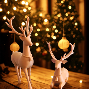 Duo de cerfs décoratifs blancs – cerf debout et cerf assis