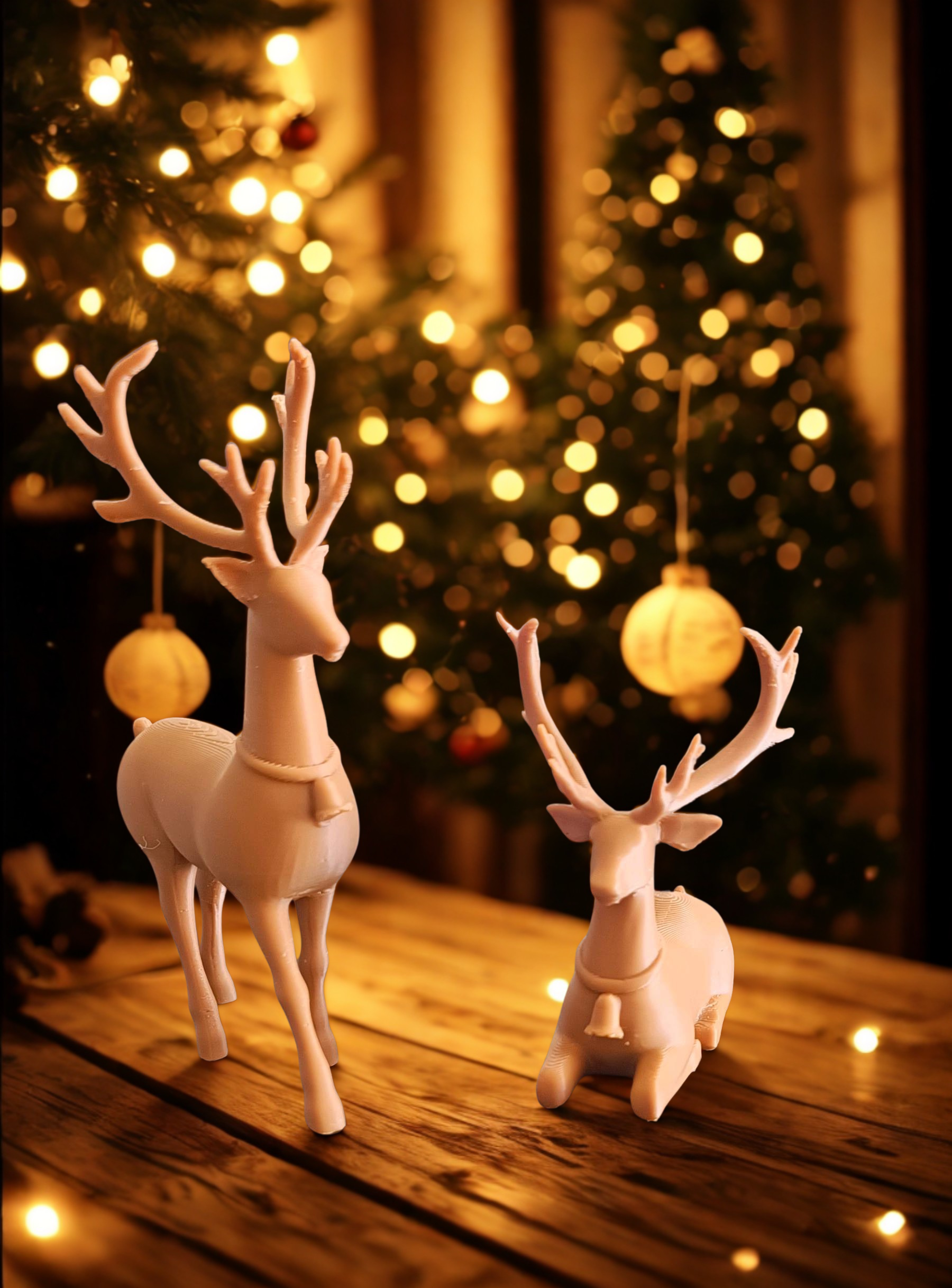 Duo de cerfs décoratifs blancs – cerf debout et cerf assis