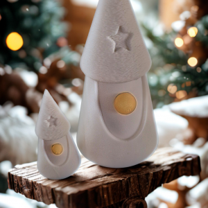 Duo de gnomes décoratifs blanc givré – style nordique minimaliste