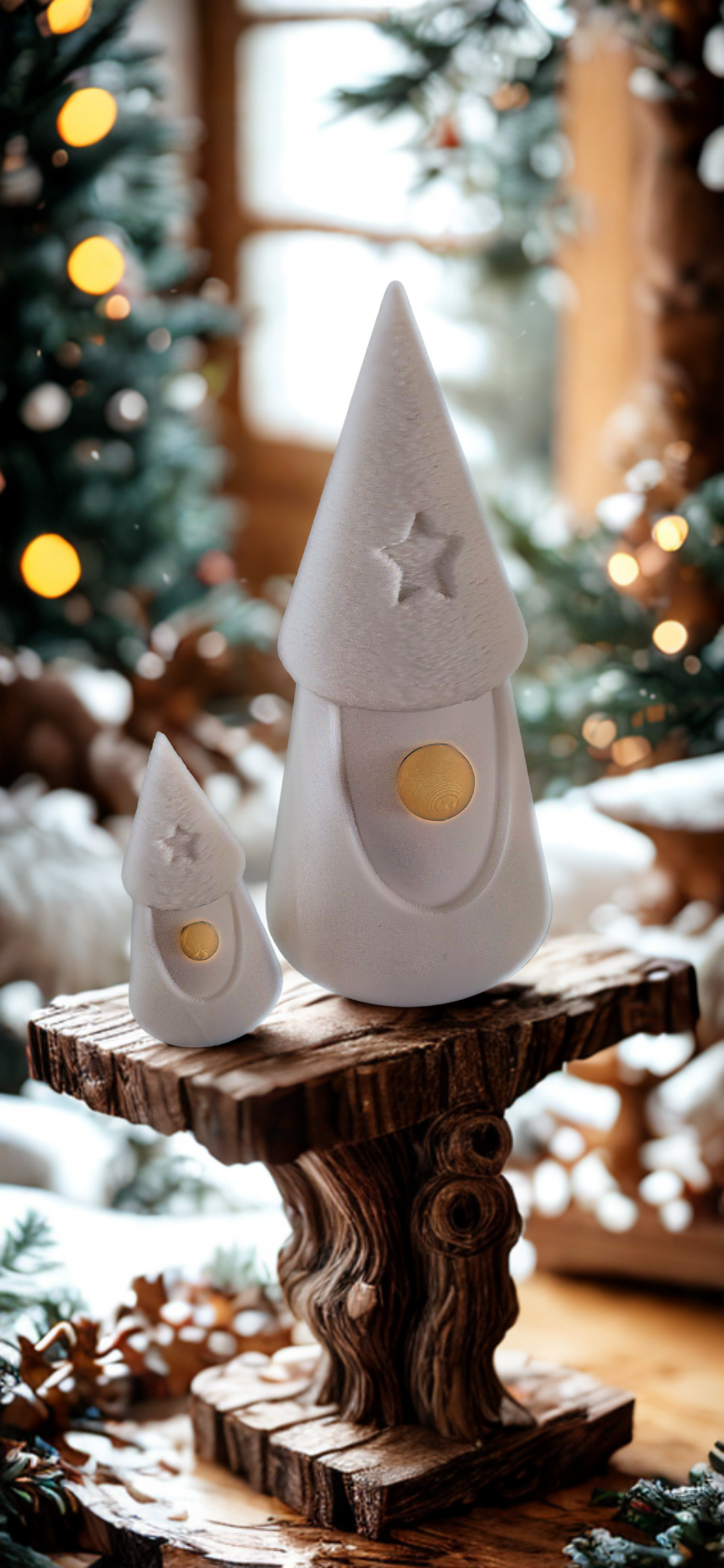 Duo de gnomes décoratifs blanc givré – style nordique minimaliste