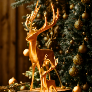 Duo de cerfs laiton dorés – décoration chic de Noël