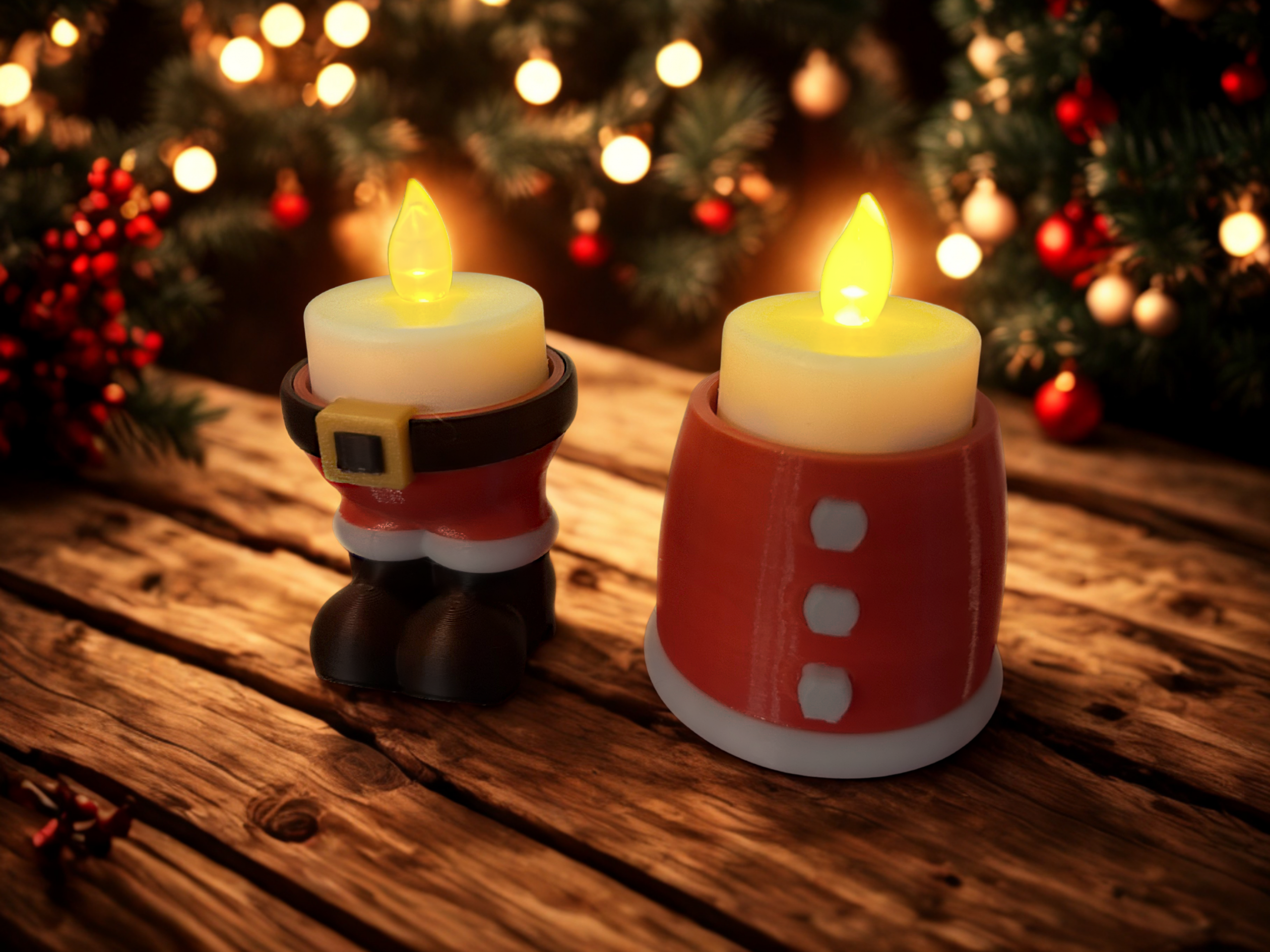 Lot de 2 bougeoirs Père Noël pour bougies LED – décorations festives en PLA