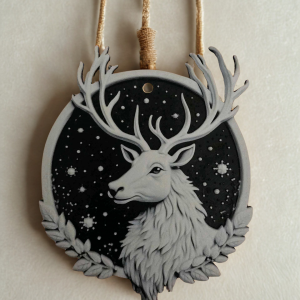Suspension renne de Noël noire et grise – décoration nordique élégante