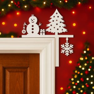 Décoration de porte Noël blanche – bonhomme de neige et sapin