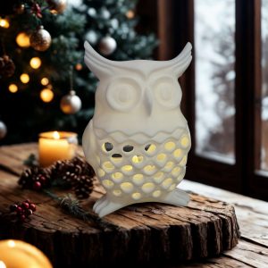 Photophore hibou blanc mat – décoration chaleureuse