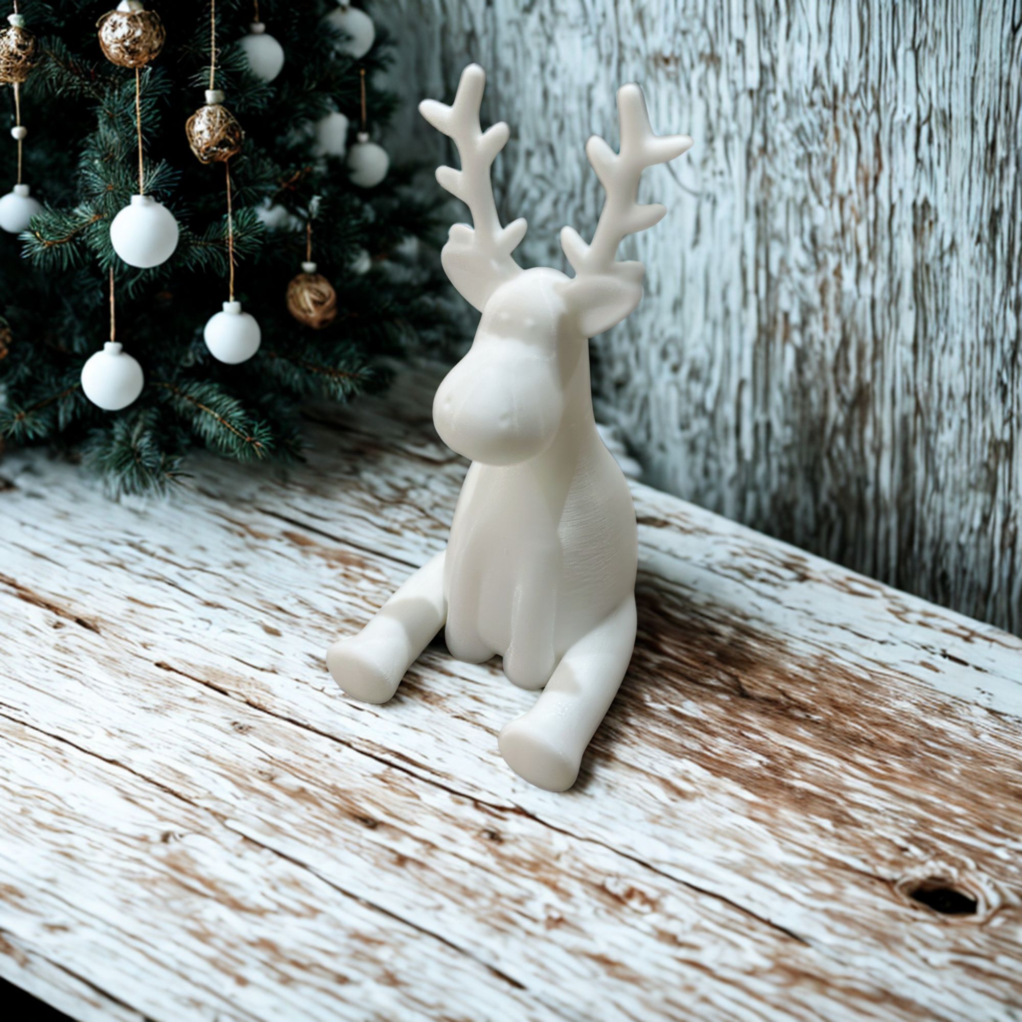 Renne assis décoratif en PLA blanc – style scandinave et minimaliste pour Noël